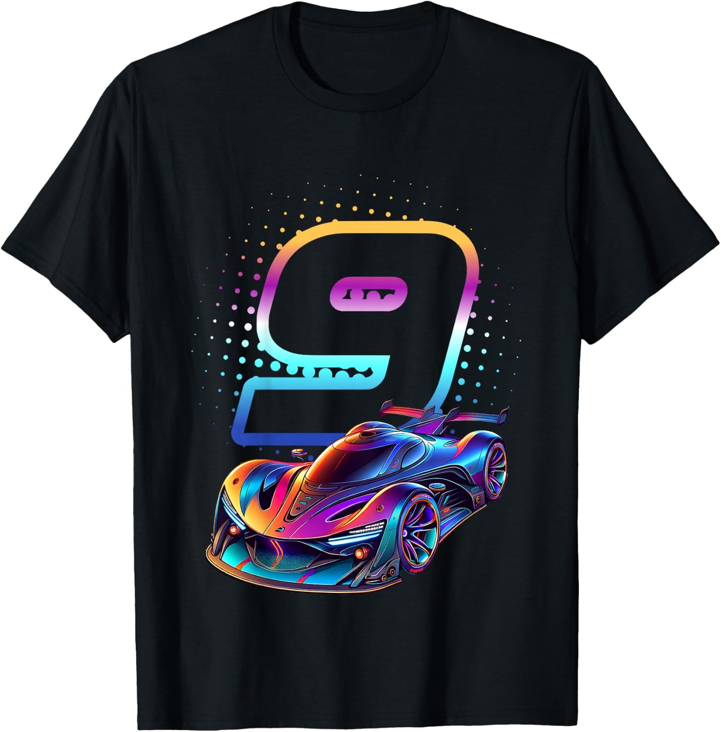 9 Year Old Race Car 9th Birthday Futuristic Racing Racecar T-Shirt - T-Shirt | Black