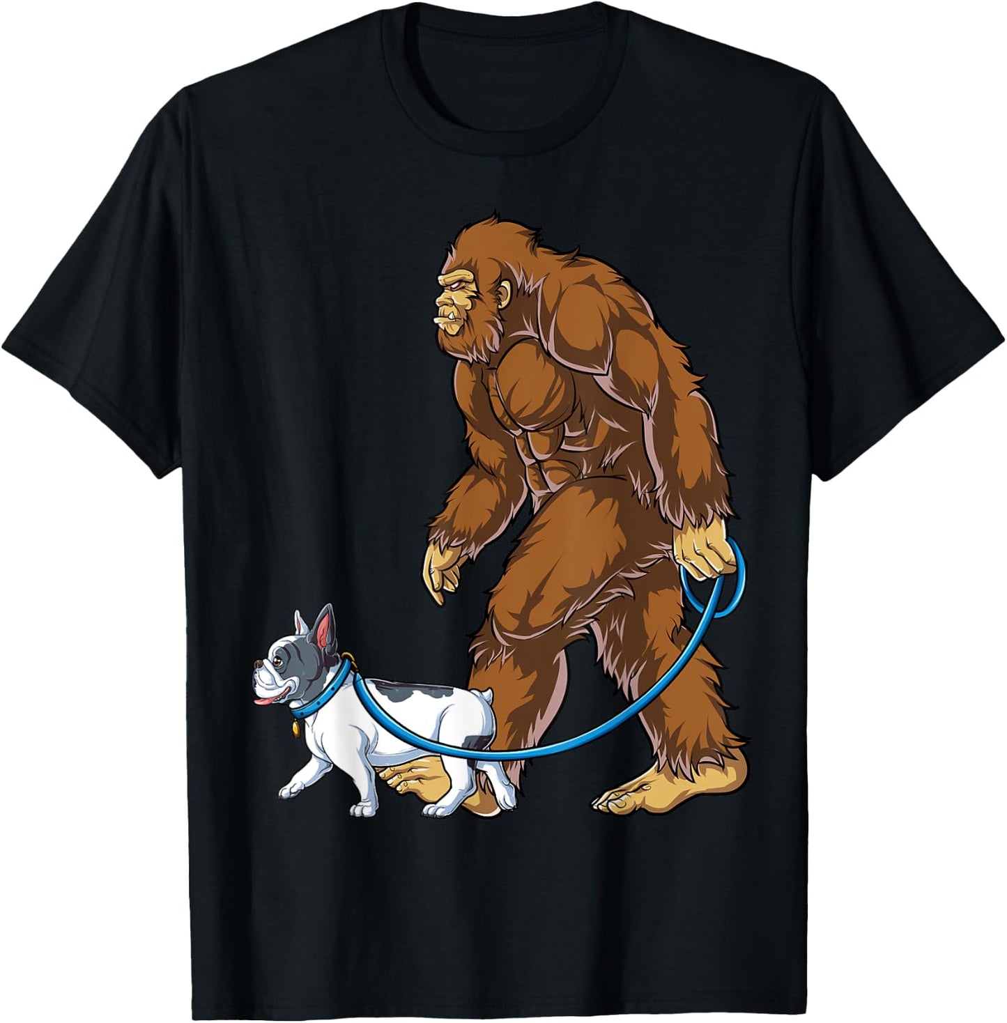 Bigfoot French Bulldog Dog Walk Funny Sasquatch Lovers Men T-Shirt - T-Shirt | Black