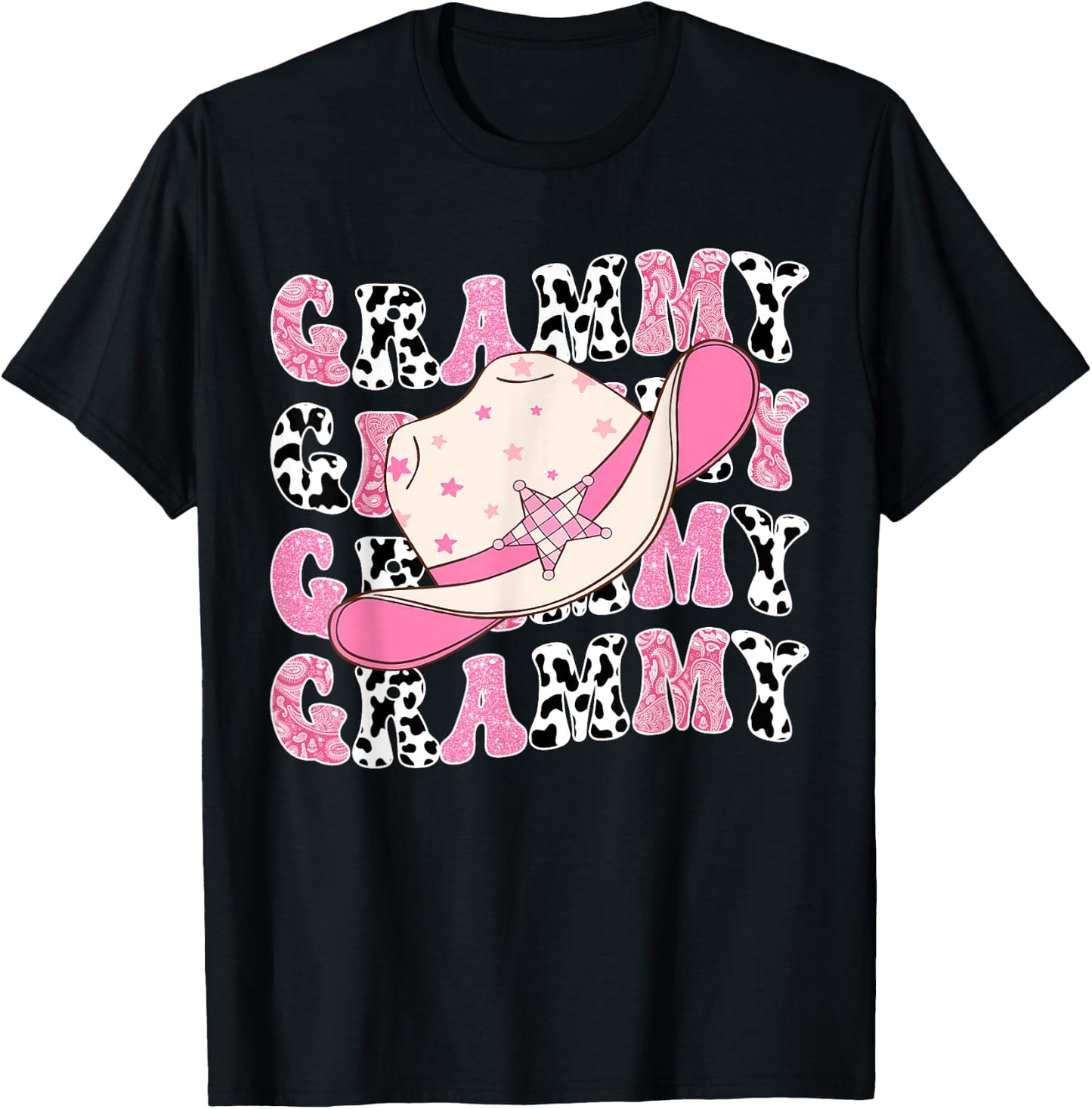 Grammy Pink Rodeo CowGirl Western Retro Groovy T-Shirt - T-Shirt | Black