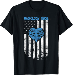 RADIOLOGY TECH - American Flag Ribs Heart Design T-Shirt - T-Shirt | Black