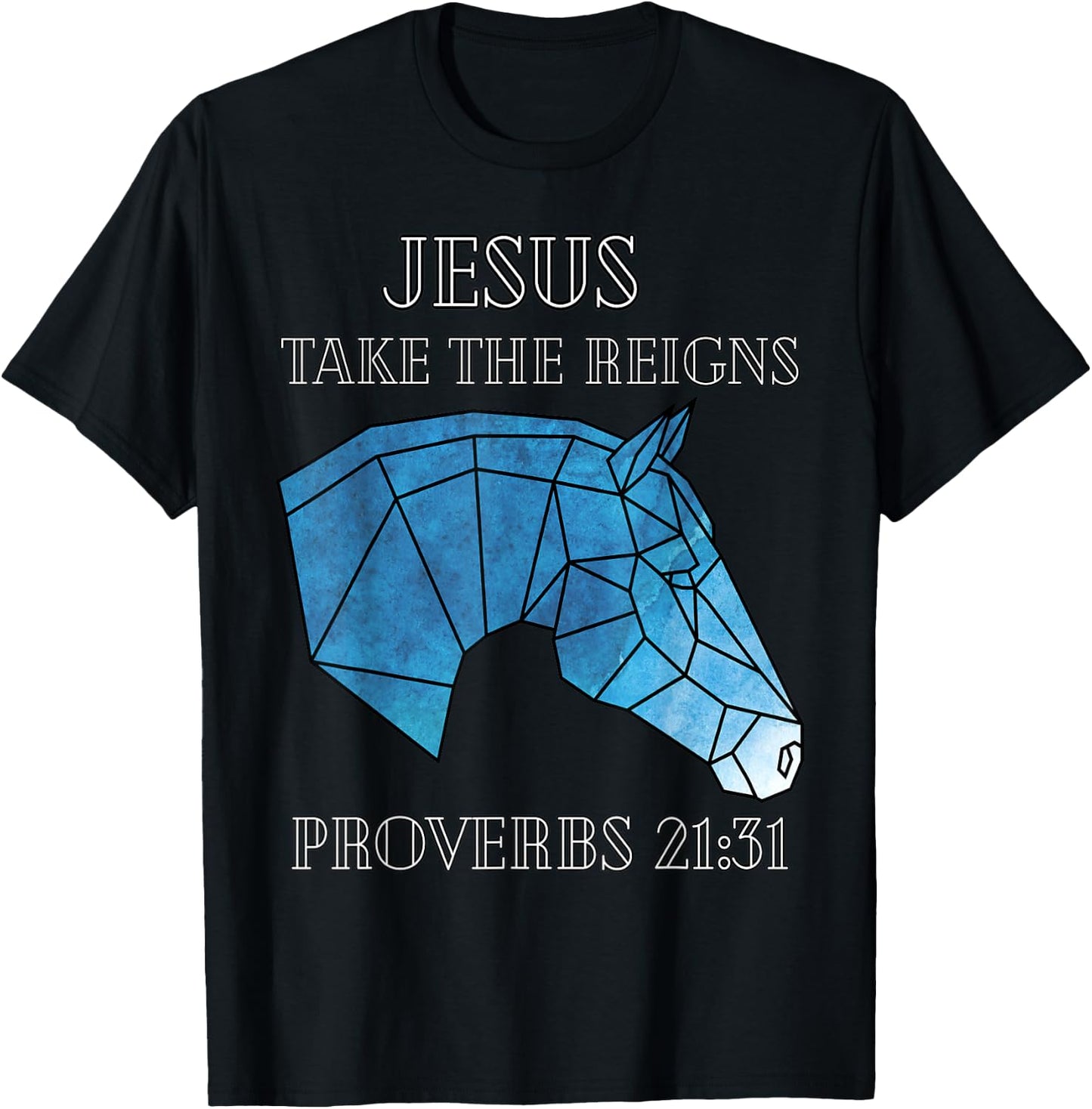 Cute Jesus Take The Reins Stained Glass Horse T-Shirt - T-Shirt | Black