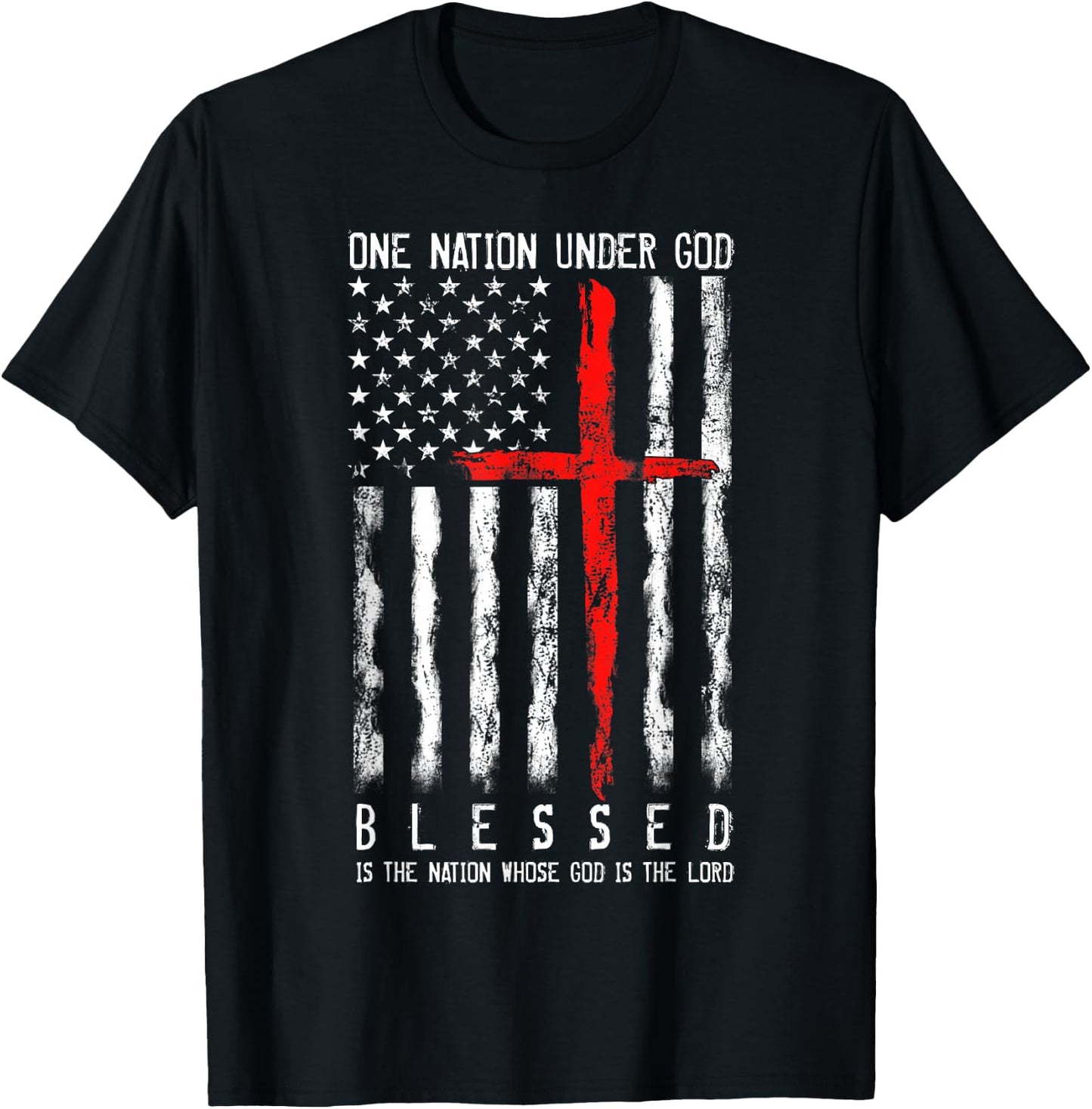 Patriotic Christian Blessed One Nation Under God T-Shirt - T-Shirt | Black