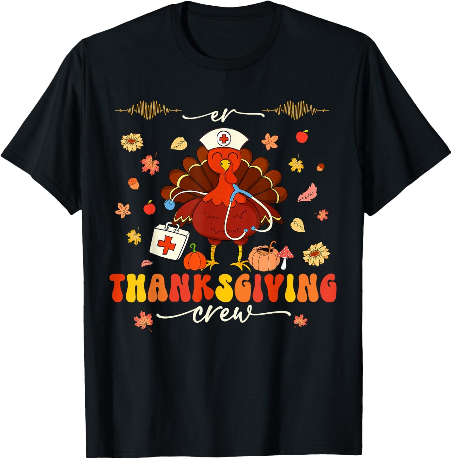 Nurse Crew Groovy Turkey Shirts Idea ER Thanksgiving Crew Turkey Nurses Emergency Department Adults Black Small Modern Classic Cartoon Holiday Short Sleeve T-Shirt - T-Shirt | Black