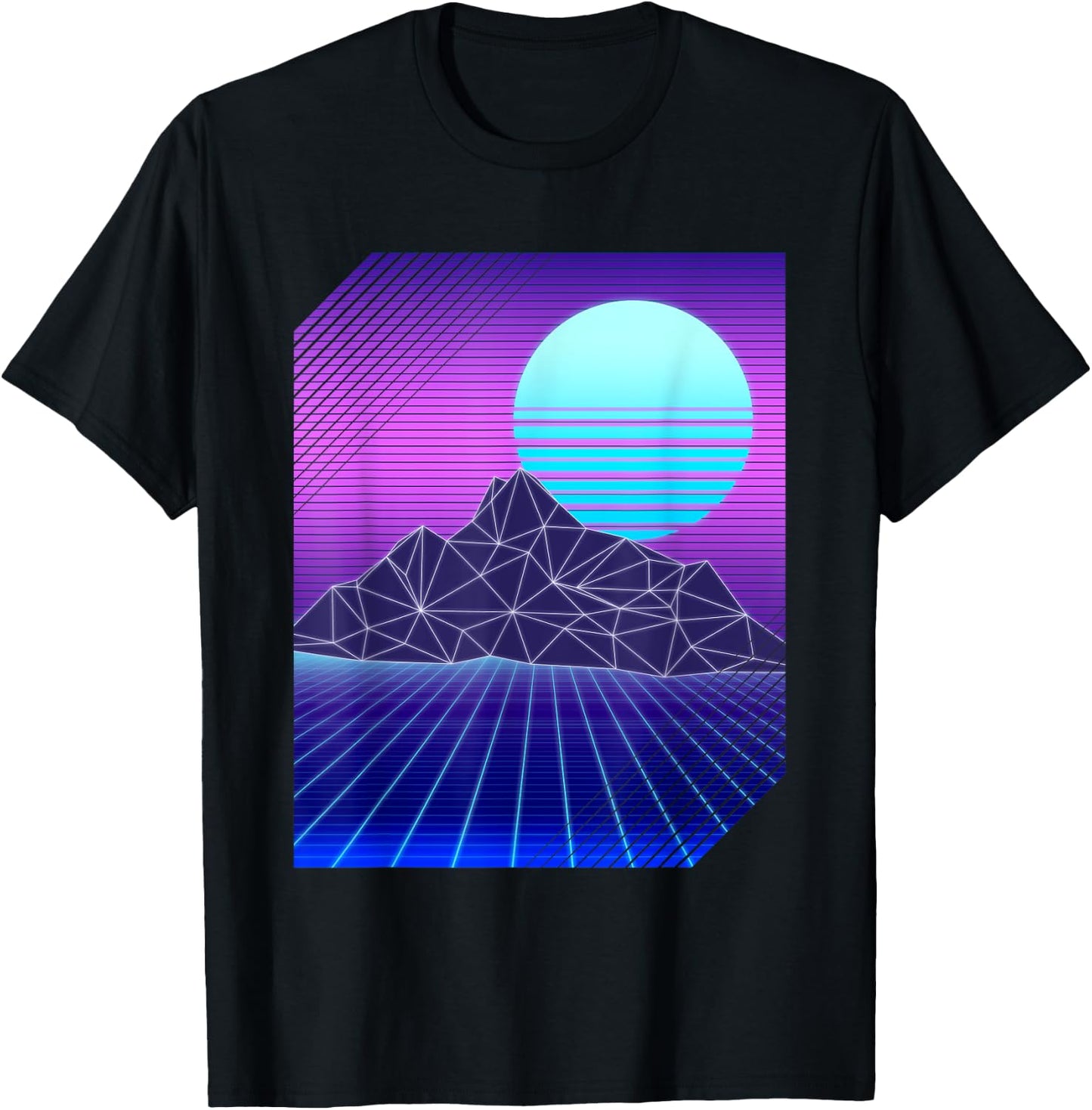 Vaporwave Aesthetic Moon Mountains Landscape Cool Art T-Shirt - T-Shirt | Black