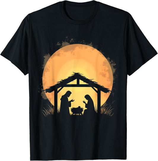 Peaceful Nativity Silhouette Christmas Scene T-Shirt - T-Shirt | Black