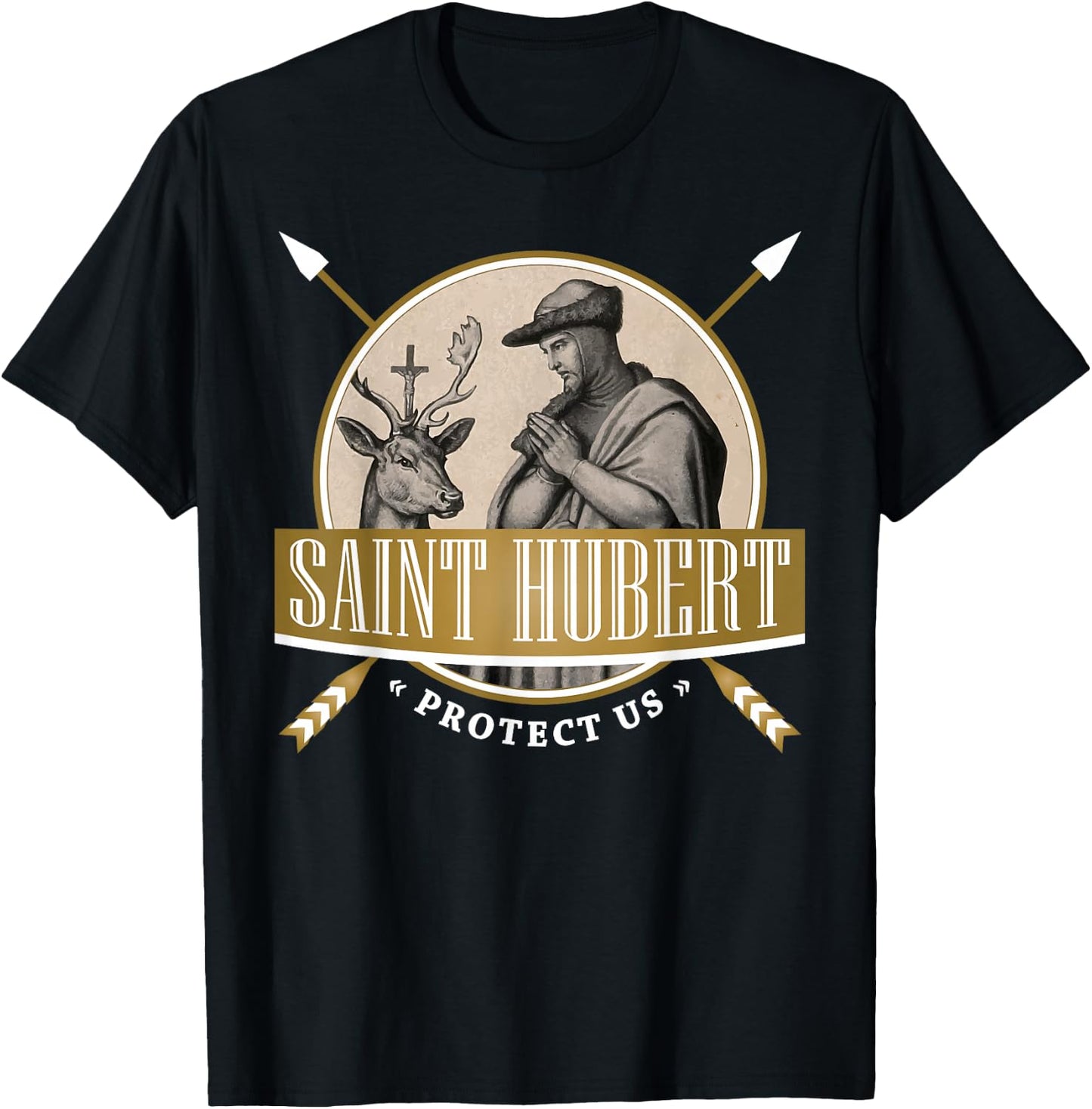 Hubert Hubertus Catholic Patron Saint of Hunters Bowhunter T-Shirt - T-Shirt | Black