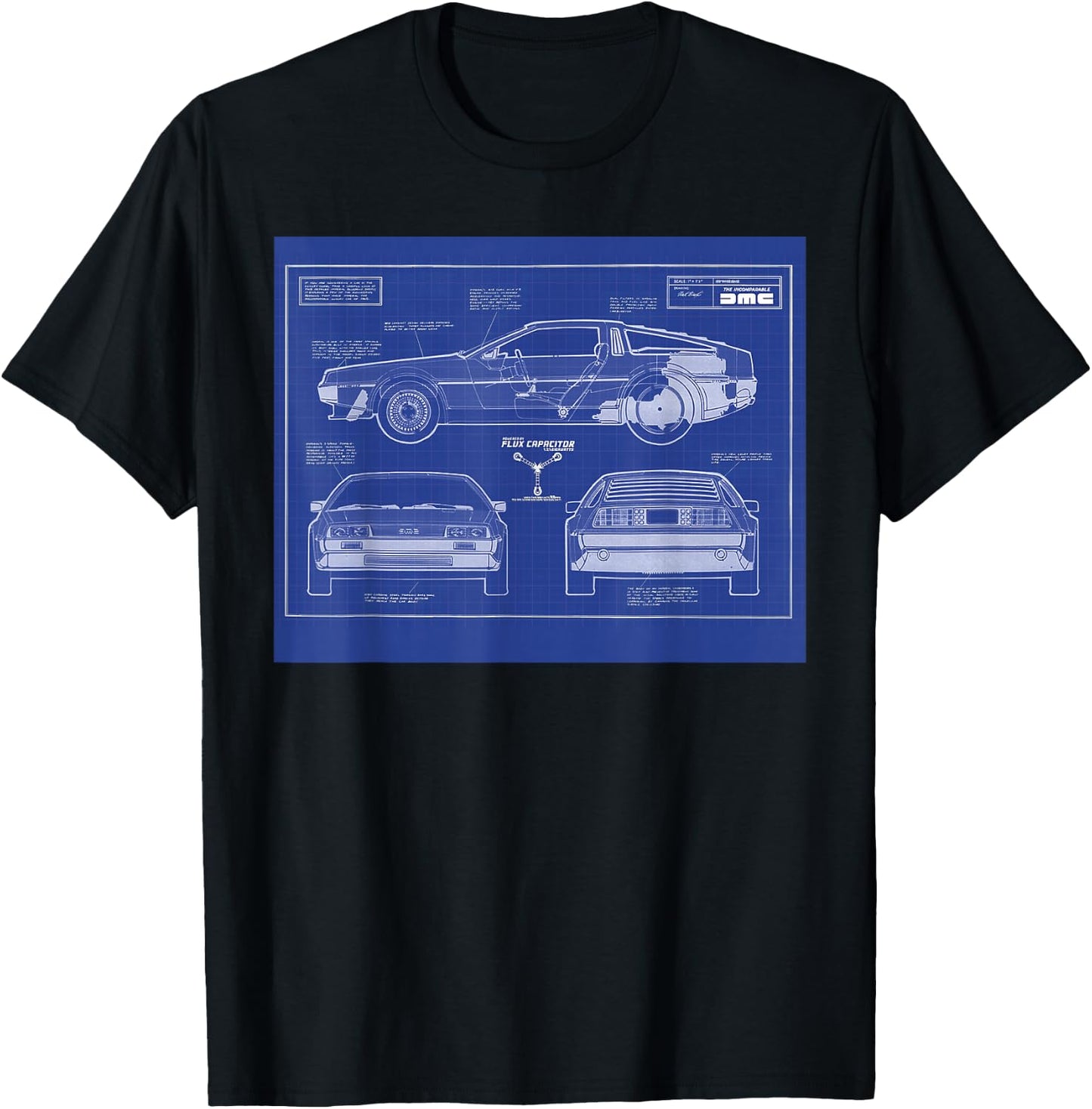 Back To The Future - DeLorean Blueprint T-Shirt - T-Shirt | Black