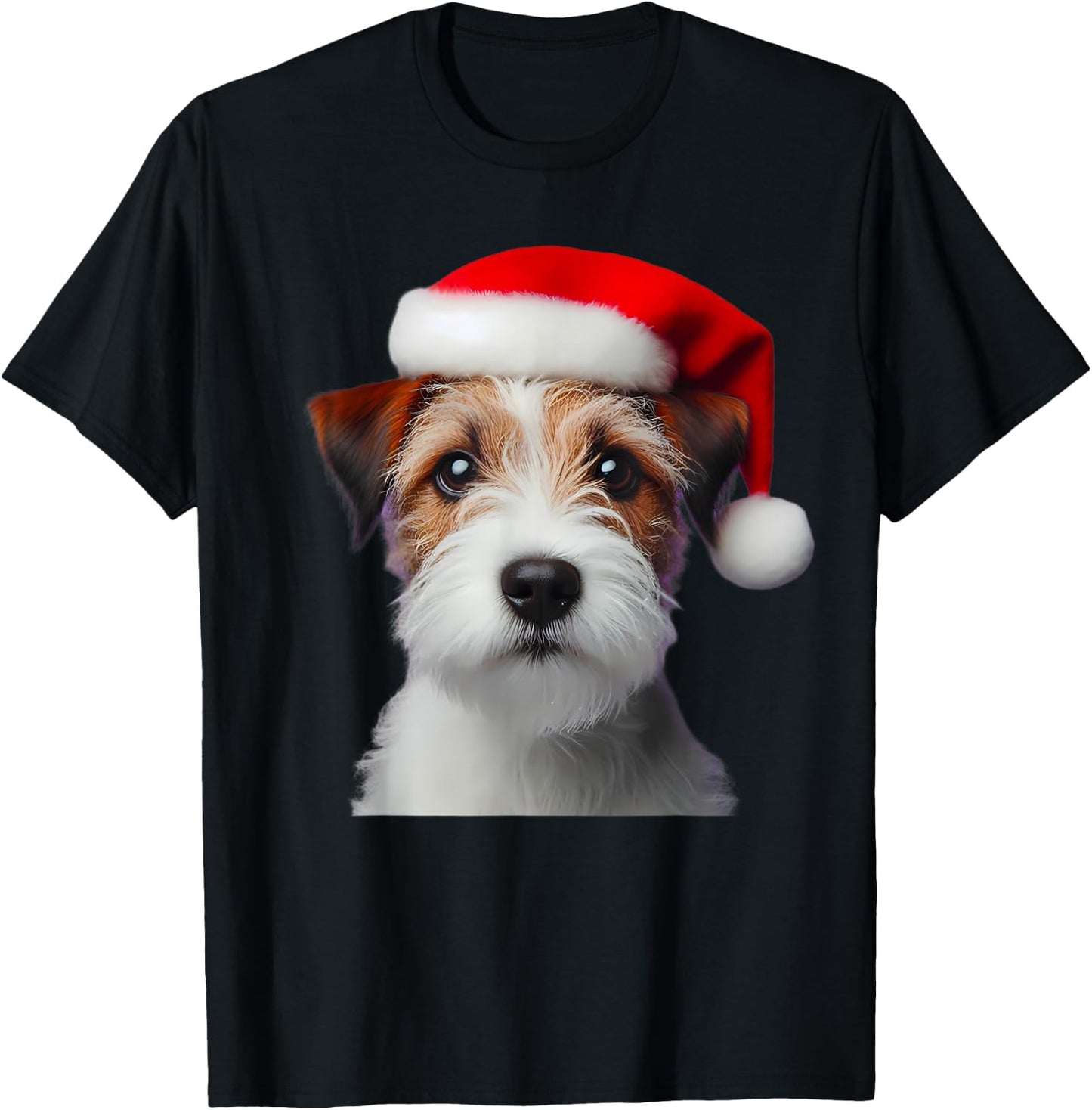 Parson Russell Terrier With Santa Hat Christmas Dog Owner T-Shirt - T-Shirt | Black