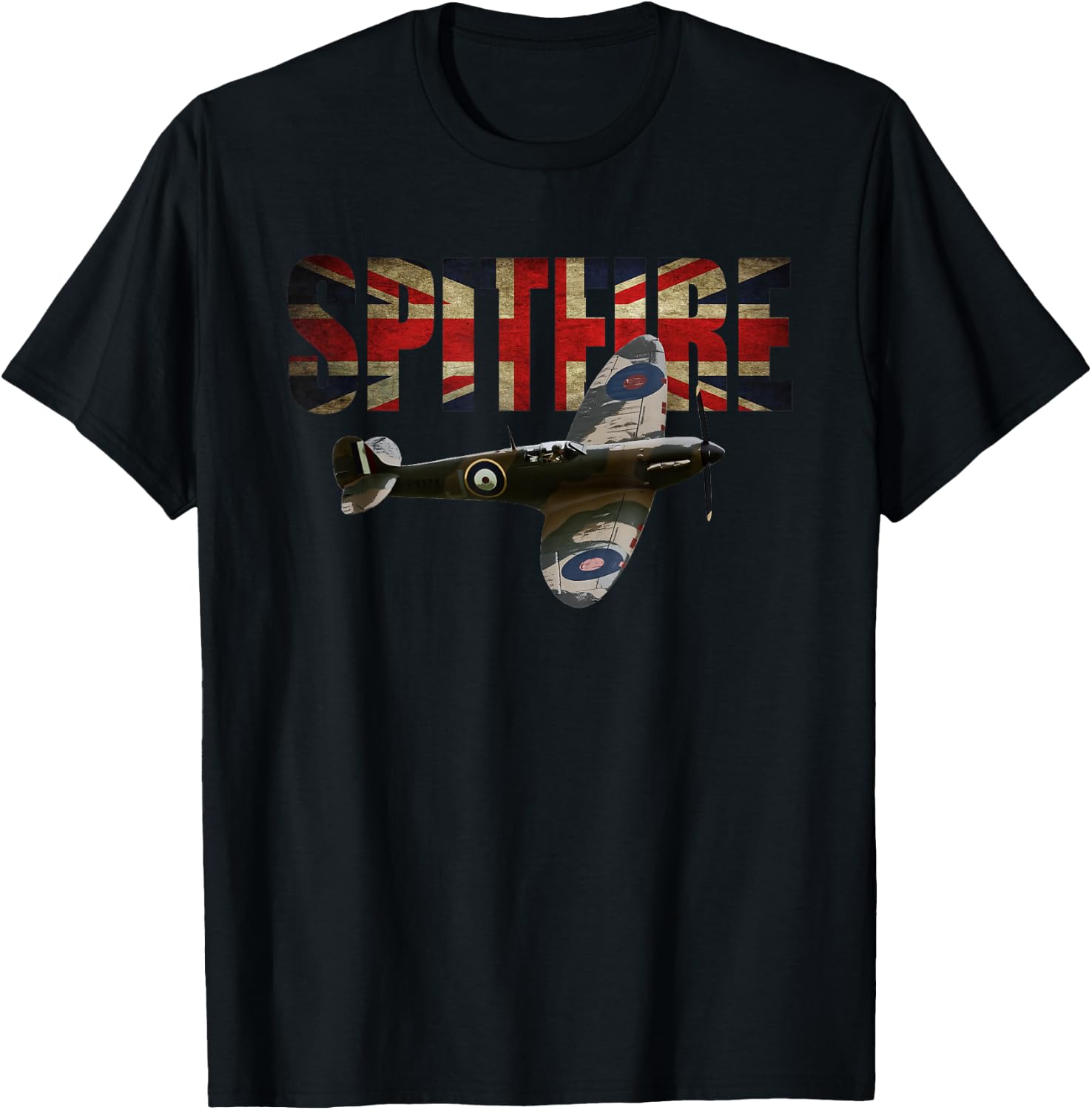 Spitfire Raf Supermarine Ww2 Fighter Plane Union Jack T-Shirt - T-Shirt | Black