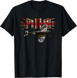 Spitfire Raf Supermarine Ww2 Fighter Plane Union Jack T-Shirt - T-Shirt | Black