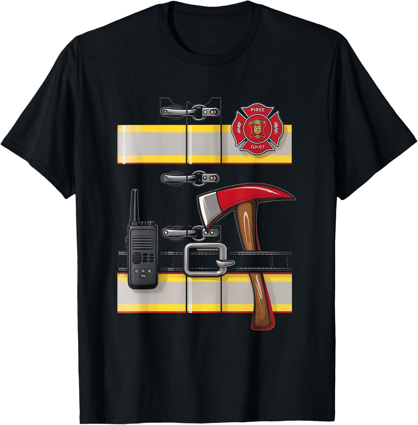 Firefighter Costume Fireman Uniform Axe Radio Halloween T-Shirt - T-Shirt | Black