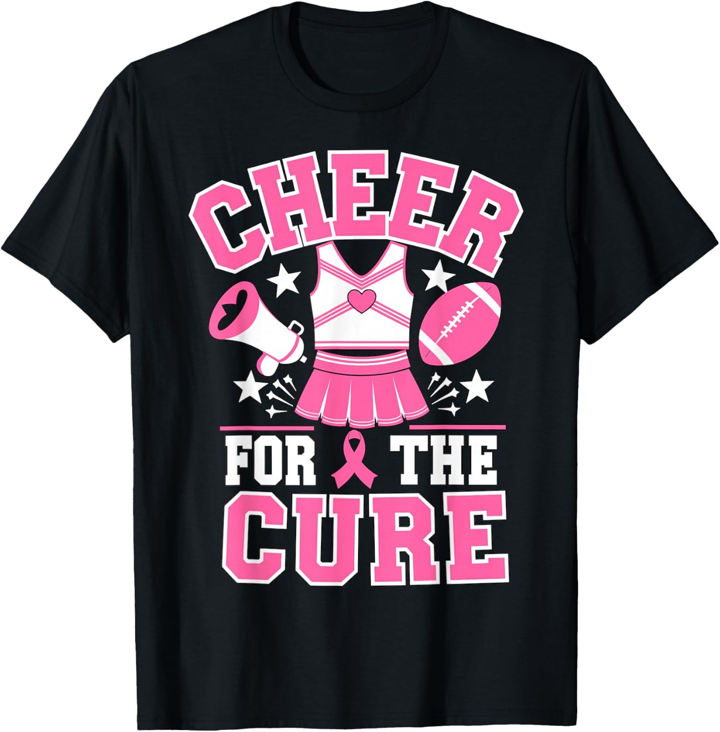 Cheer for the Cure Cheerleader Breast Cancer October T-Shirt - T-Shirt | Black