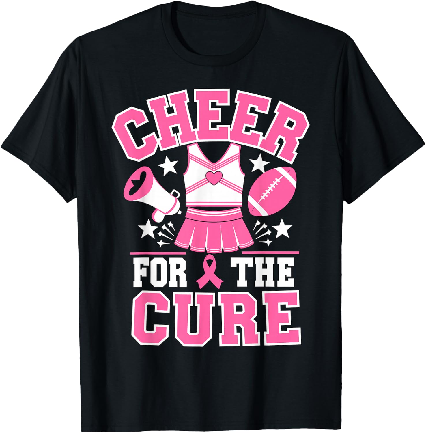 Cheer for the Cure Cheerleader Breast Cancer October T-Shirt - T-Shirt | Black