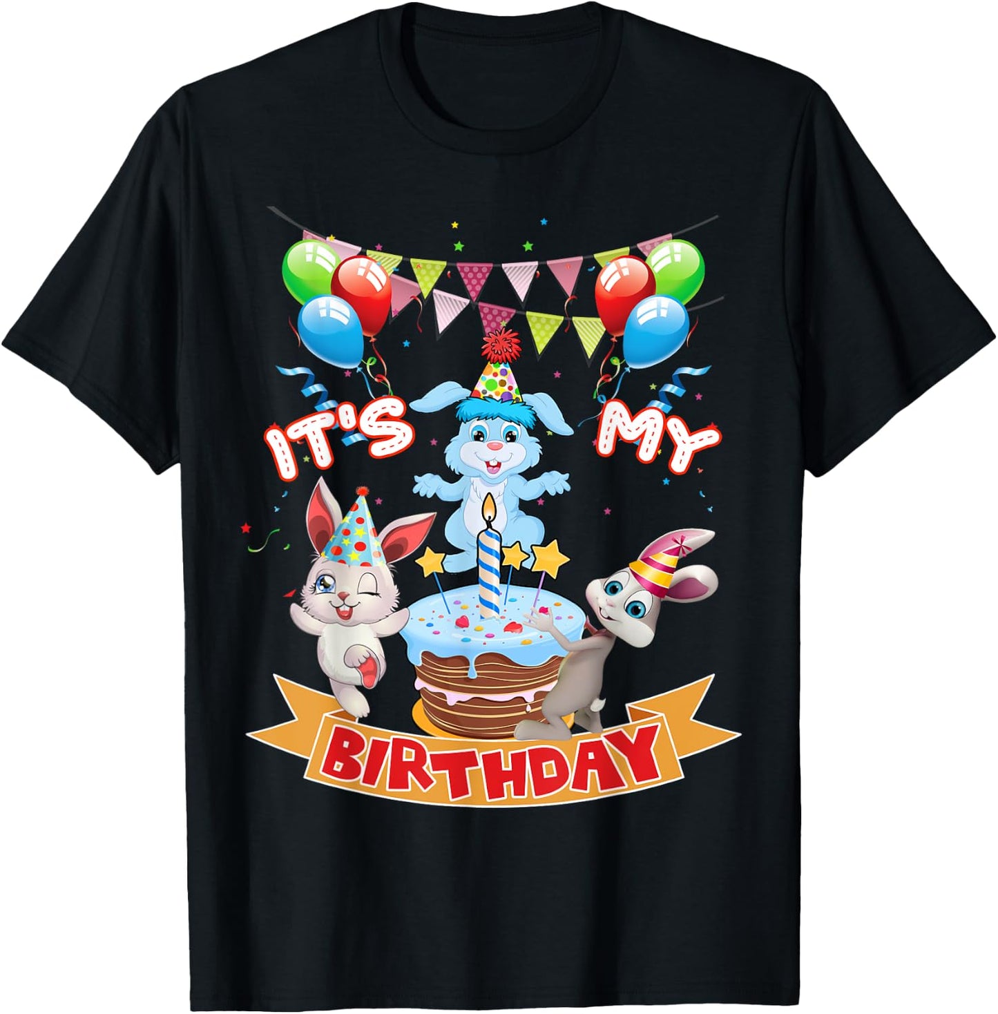 Cute It's My Birthday Bunny Rabbit Party Day Girls and Boys T-Shirt - T-Shirt | Black