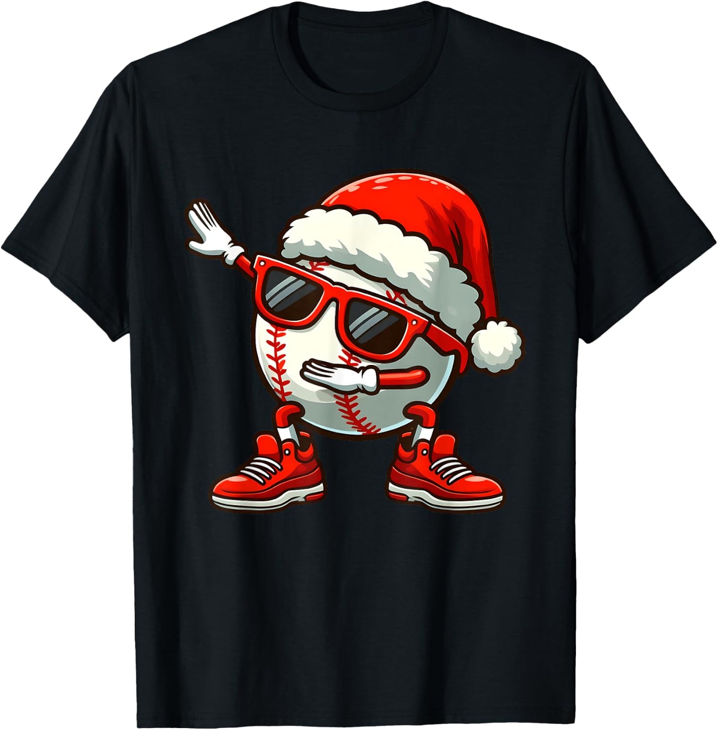 Funny Baseball Ball Santa Hat Dabbing Xmas Pajamas Players T-Shirt - T-Shirt | Black