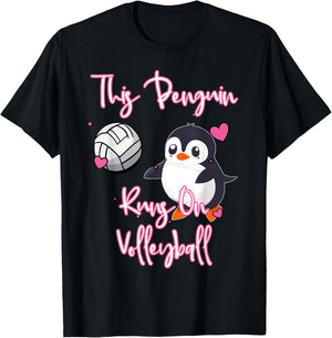 This Penguin Runs On Volleyball Player Serve Animal Lover T-Shirt - T-Shirt | Black