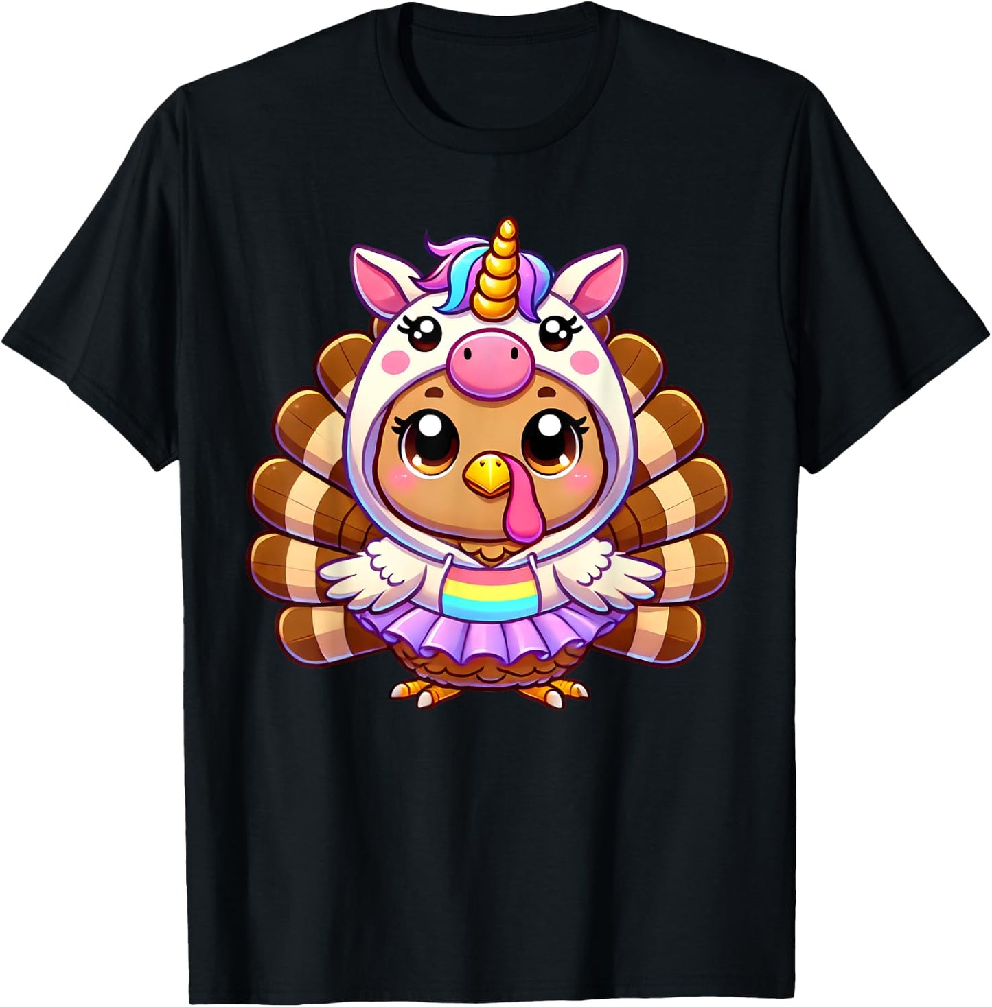 Happy Thanksgiving Kids Girls Women Mom Toddler Thanksgiving Turkey In Unicorn Disguise T-Shirt - T-Shirt | Black