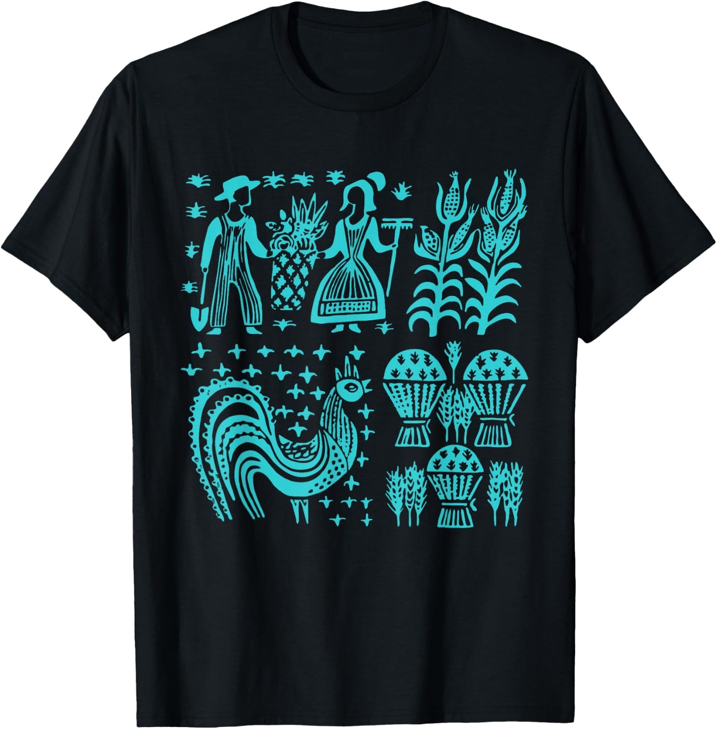 Vintage Pyrex Pattern - Butterprint (Turquoise Blue) T-Shirt - T-Shirt | Black