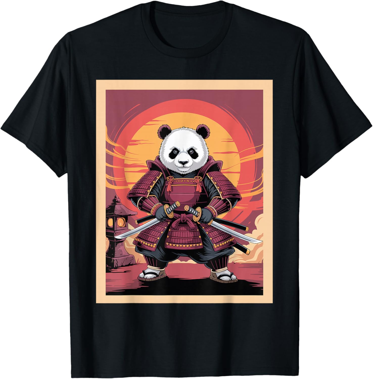 Samurai Panda Graphic Japanese Art Panda Ninja Anime T-Shirt - T-Shirt | Black