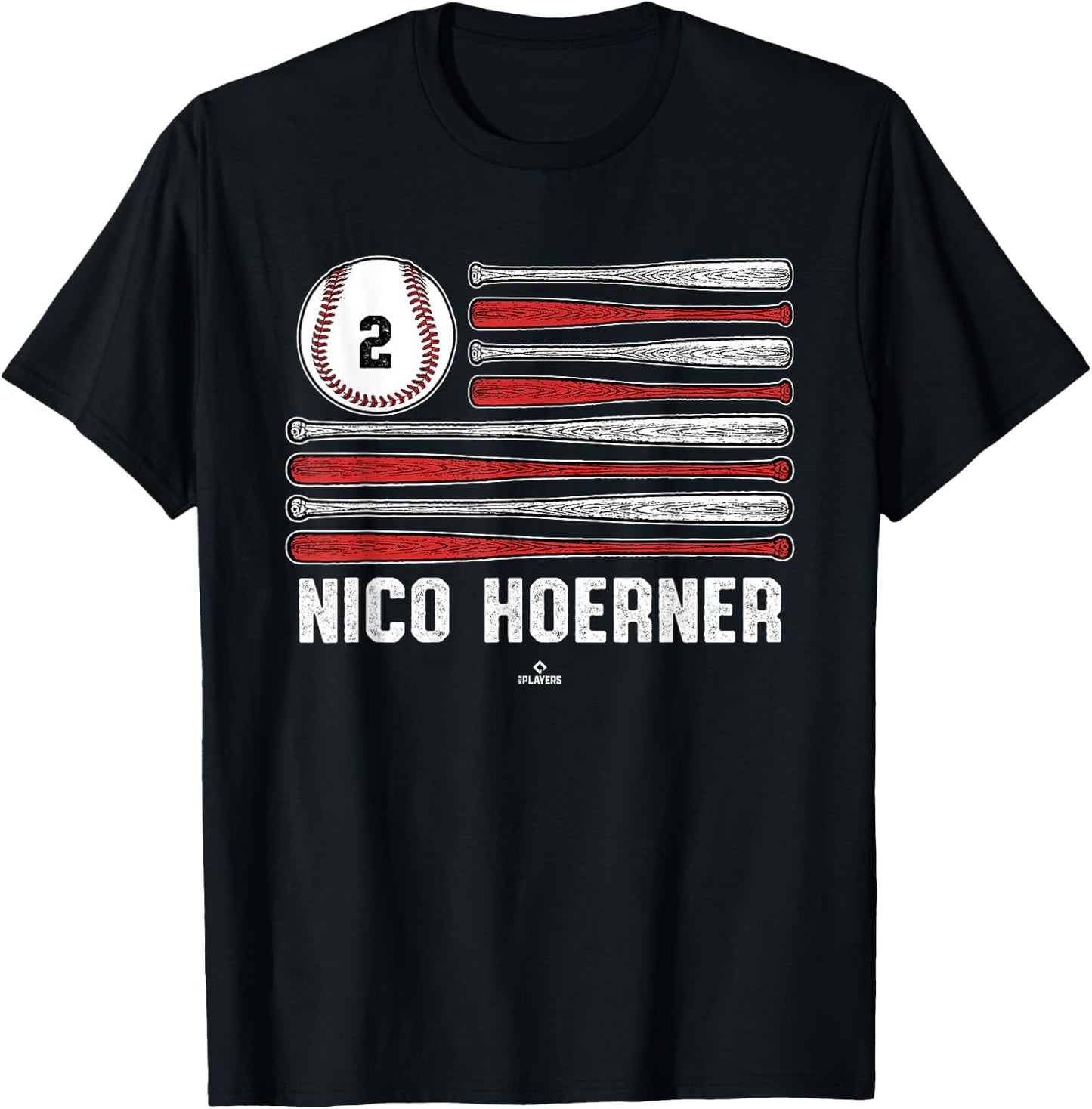 Baseball American Flag Nico Hoerner Chicago Baseball MLBPA T-Shirt - T-Shirt | Black