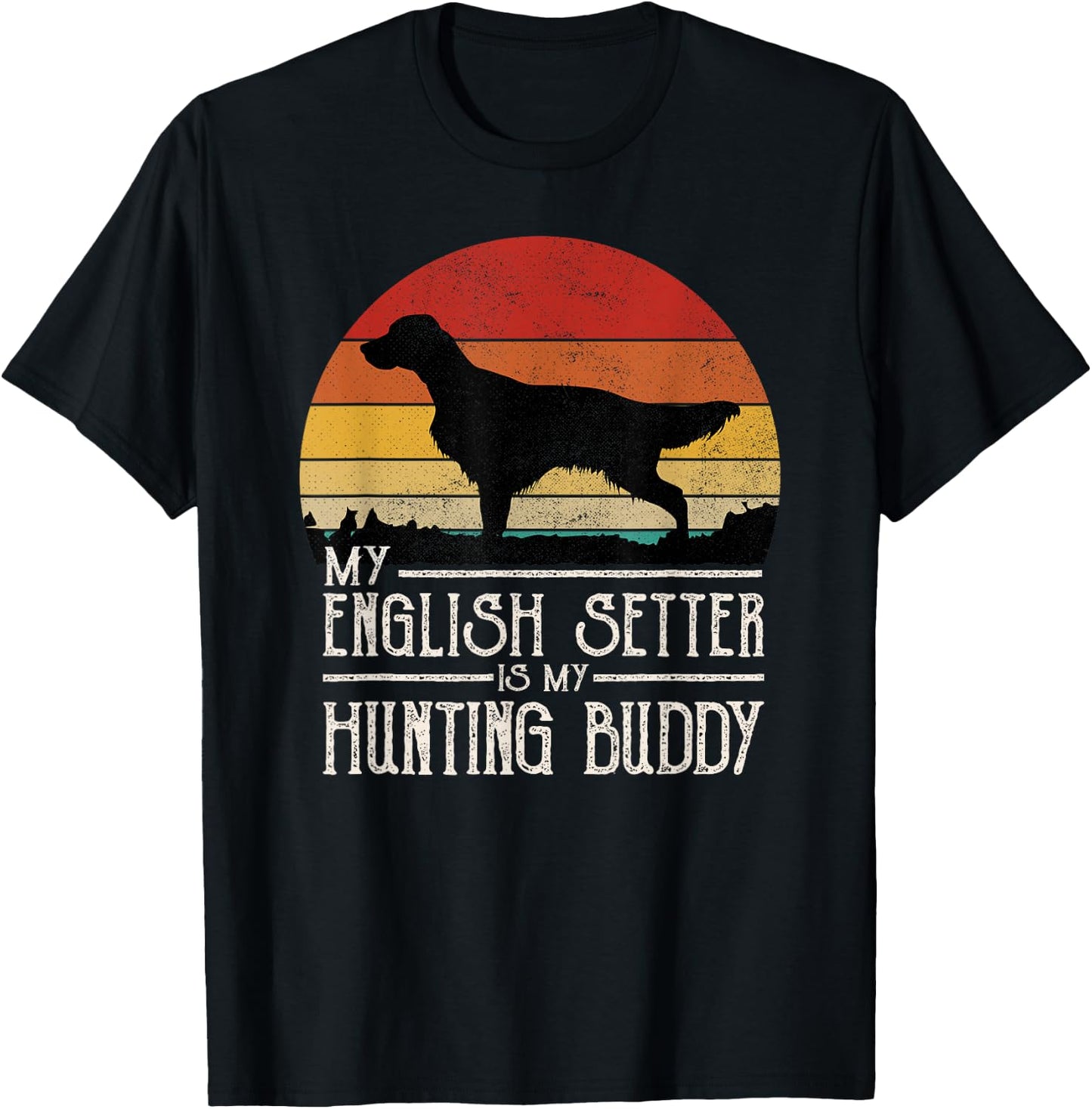 Vintage Sunset Hunting Dog English Setter Women Kids T-Shirt - T-Shirt | Black