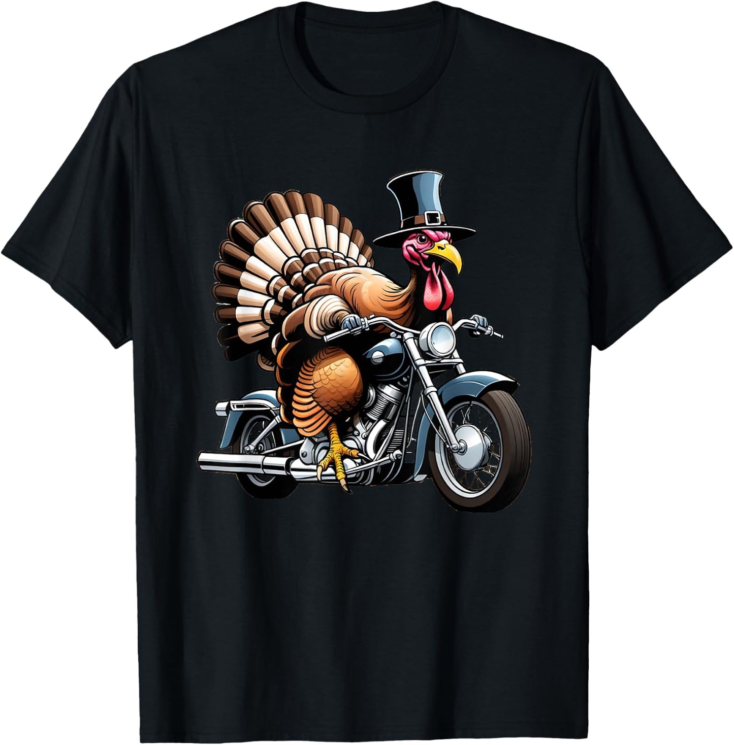 Thanksgiving Turkey on A Motorcycle T-Shirt - T-Shirt | Black