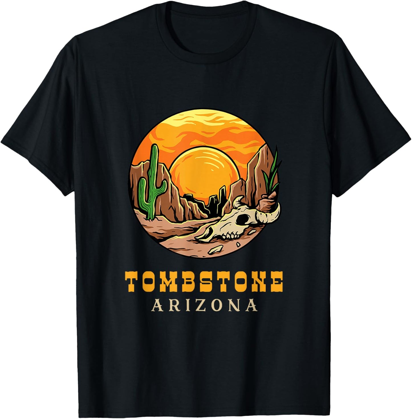 Tombstone Arizona Retro Cactus and Sun T-Shirt - T-Shirt | Black