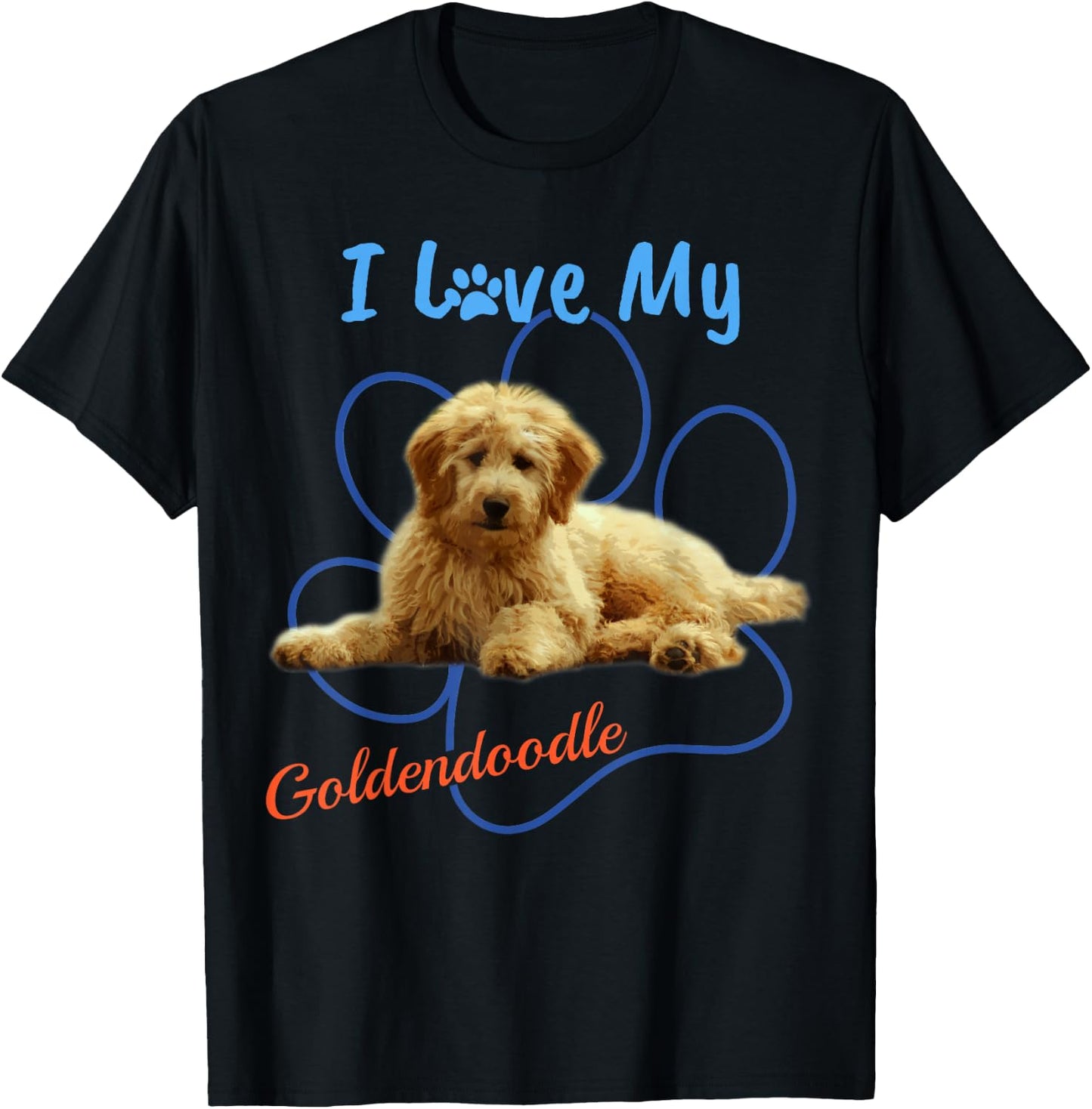 I Love My Goldendoodle Best Dog Lover Paw Print ! Women Girls Kids T-Shirt - T-Shirt | Black