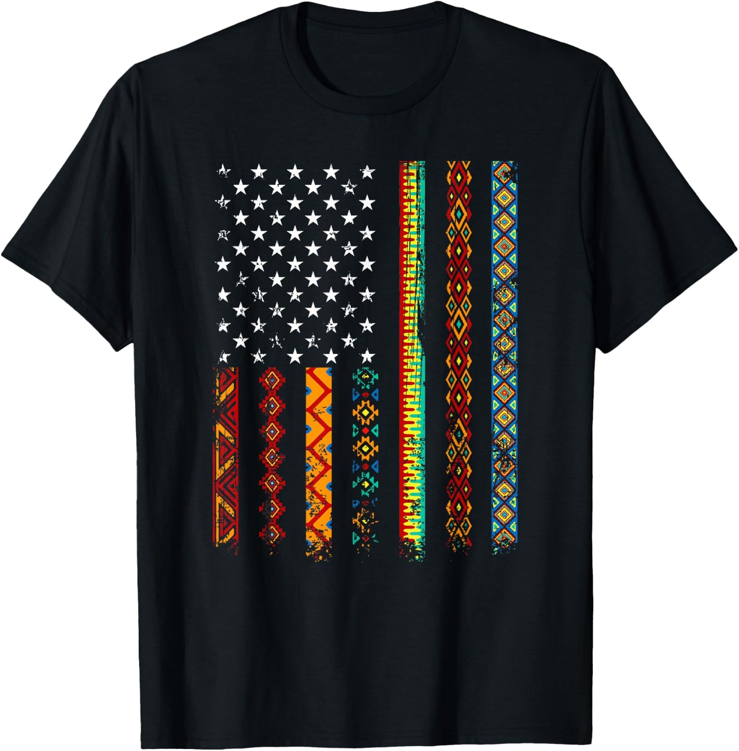 African Kente Cloth Shirts American Flag T-Shirt - T-Shirt | Black