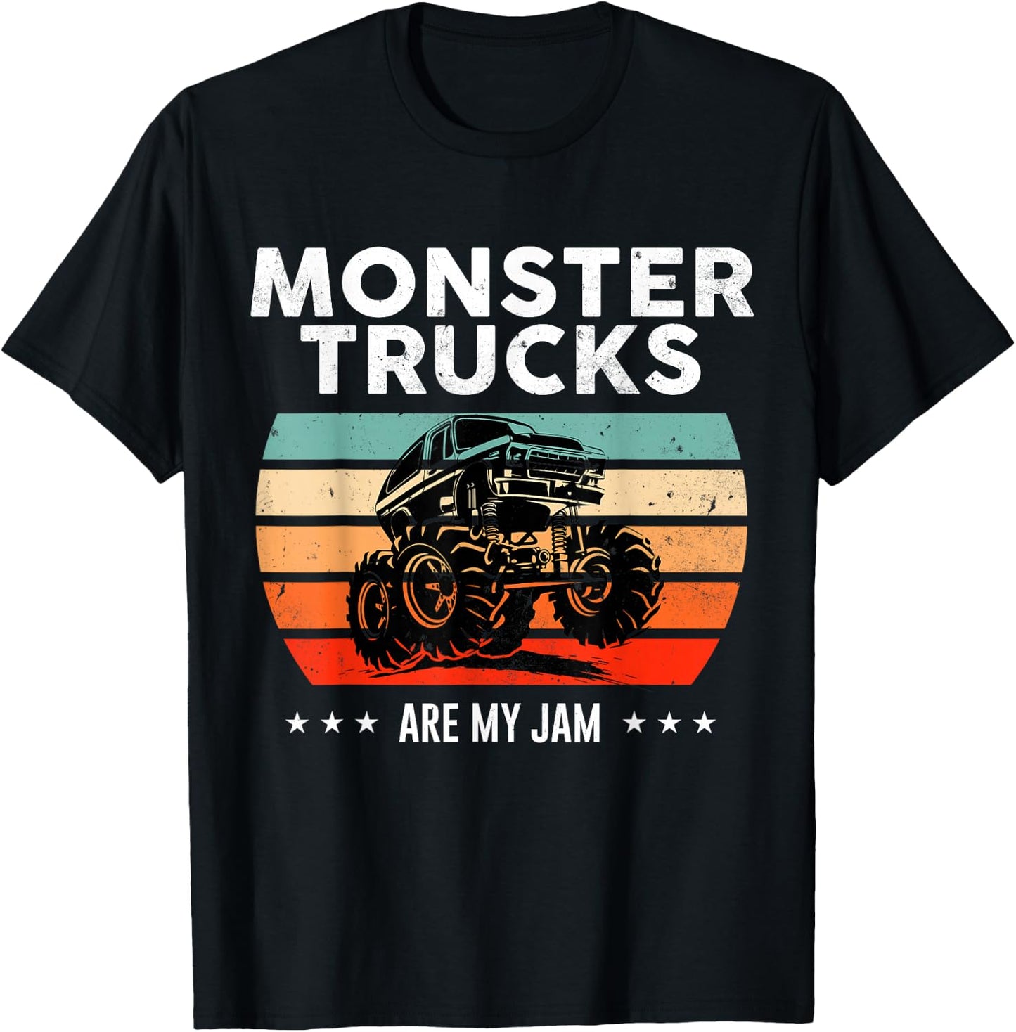 Vintage Monster Truck are My Jam Retro Sunset Cool Engines T-Shirt - T-Shirt | Black