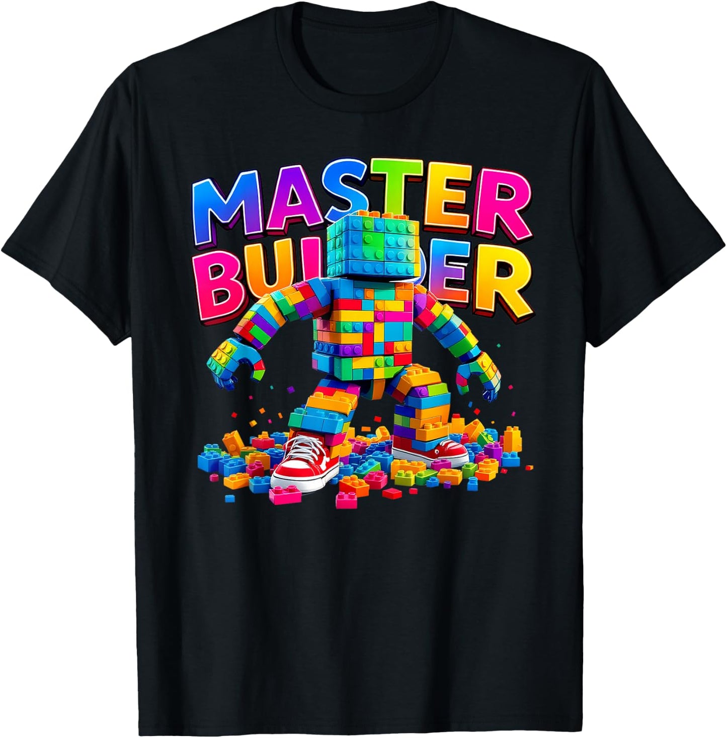 Master Builder Colourful Bricks Blocks Funny Kids Boys Girls T-Shirt - T-Shirt | Black