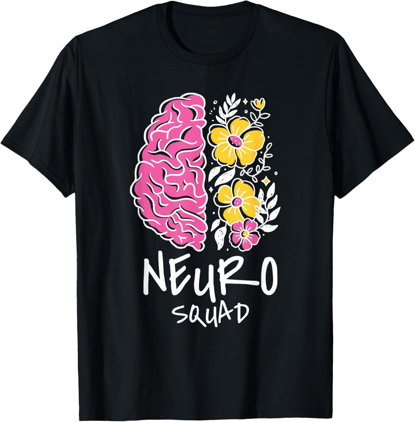 Neuro Squad Brain Flowers Art T-Shirt - T-Shirt | Black