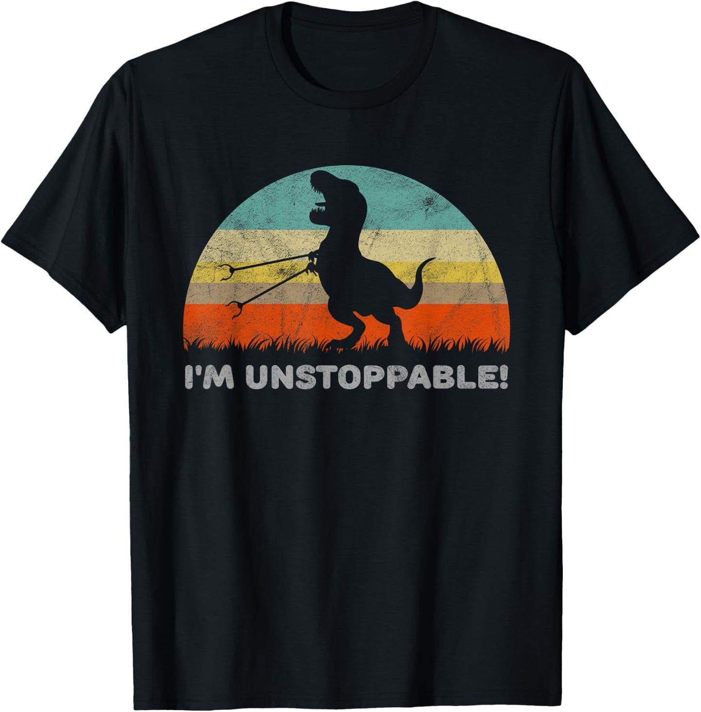 Funny I'm Unstoppable T Rex With Trash Grabber Pickup Tool T-Shirt - T-Shirt | Black