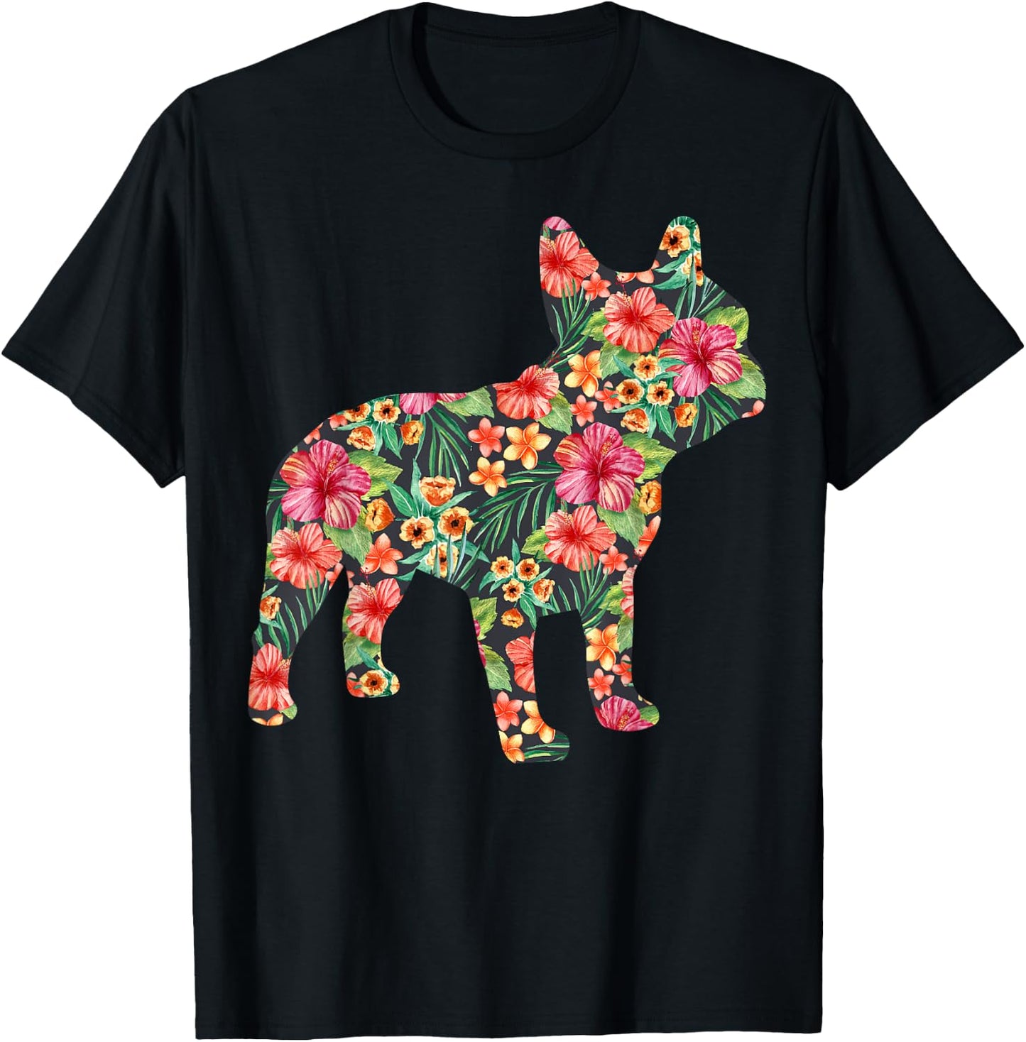 French Bulldog Flower T shirt Floral Frenchie Dog Silhouette T-Shirt - T-Shirt | Black