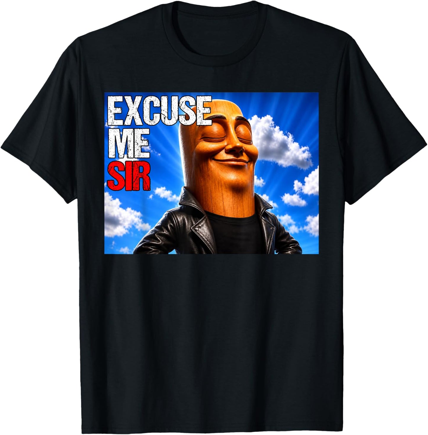 Excuse Me Sir Funny Tung Tung Sahur Brainrot Meme T-Shirt - T-Shirt | Black
