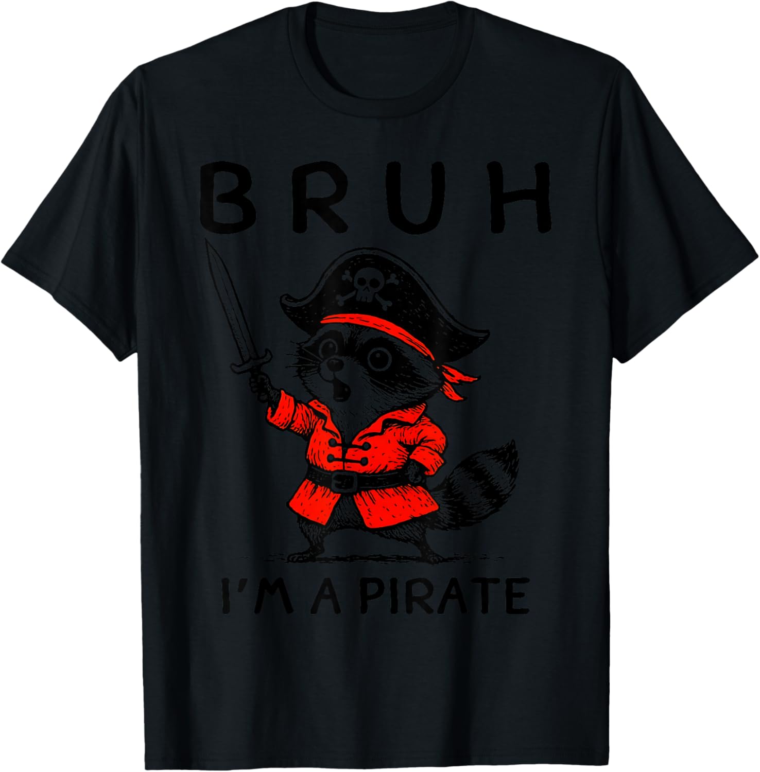 Vintage Raccoon Bruh I'm A Pirate Funny Birthday Party Kids T-Shirt - T-Shirt | Black