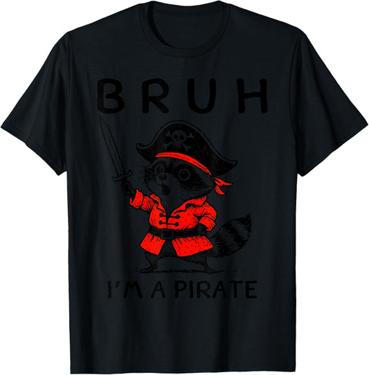 Vintage Raccoon Bruh I'm A Pirate Funny Birthday Party Kids T-Shirt - T-Shirt | Black