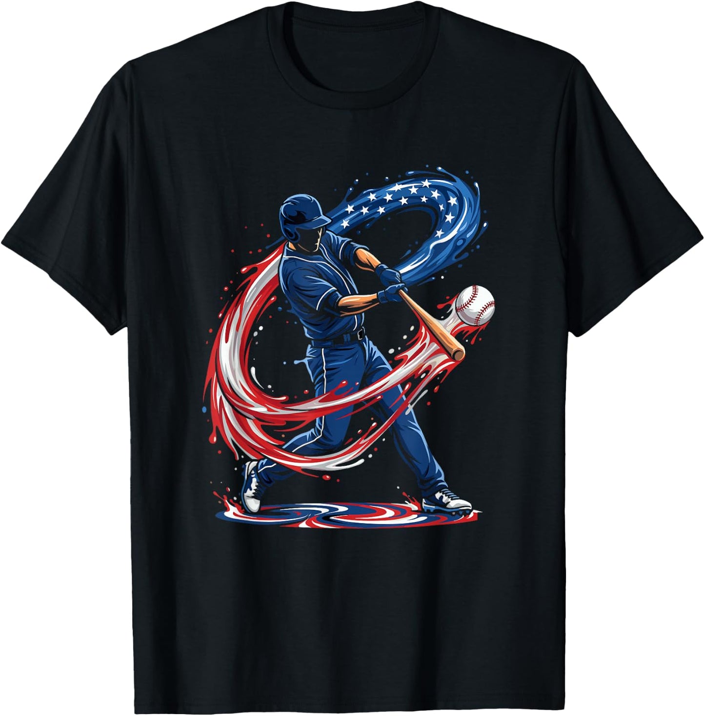 Baseball Drip 4th of July Patriotic US Flag Baseball T-Shirt - T-Shirt | Black
