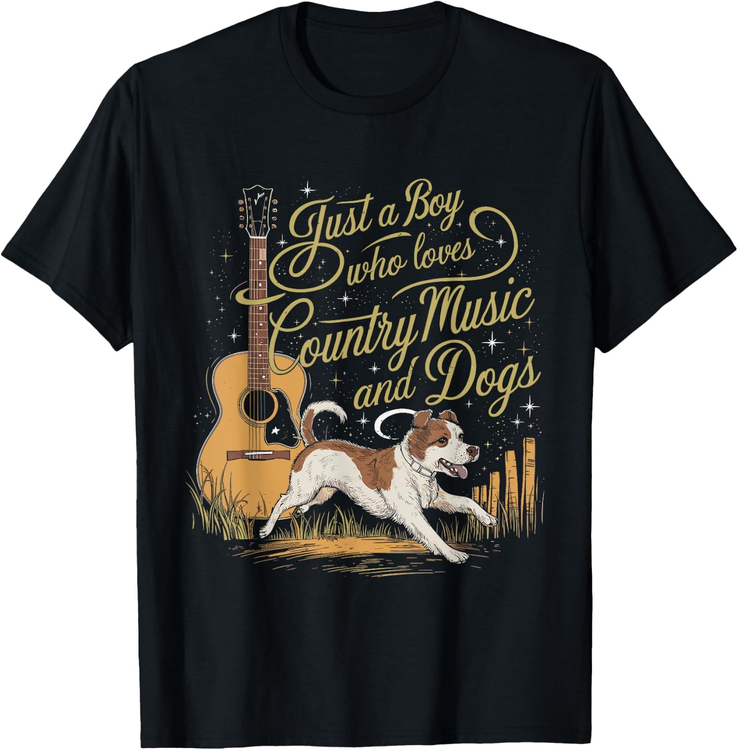 Just A Boy Who Loves Country Music And Dogs T-Shirt - T-Shirt | Black