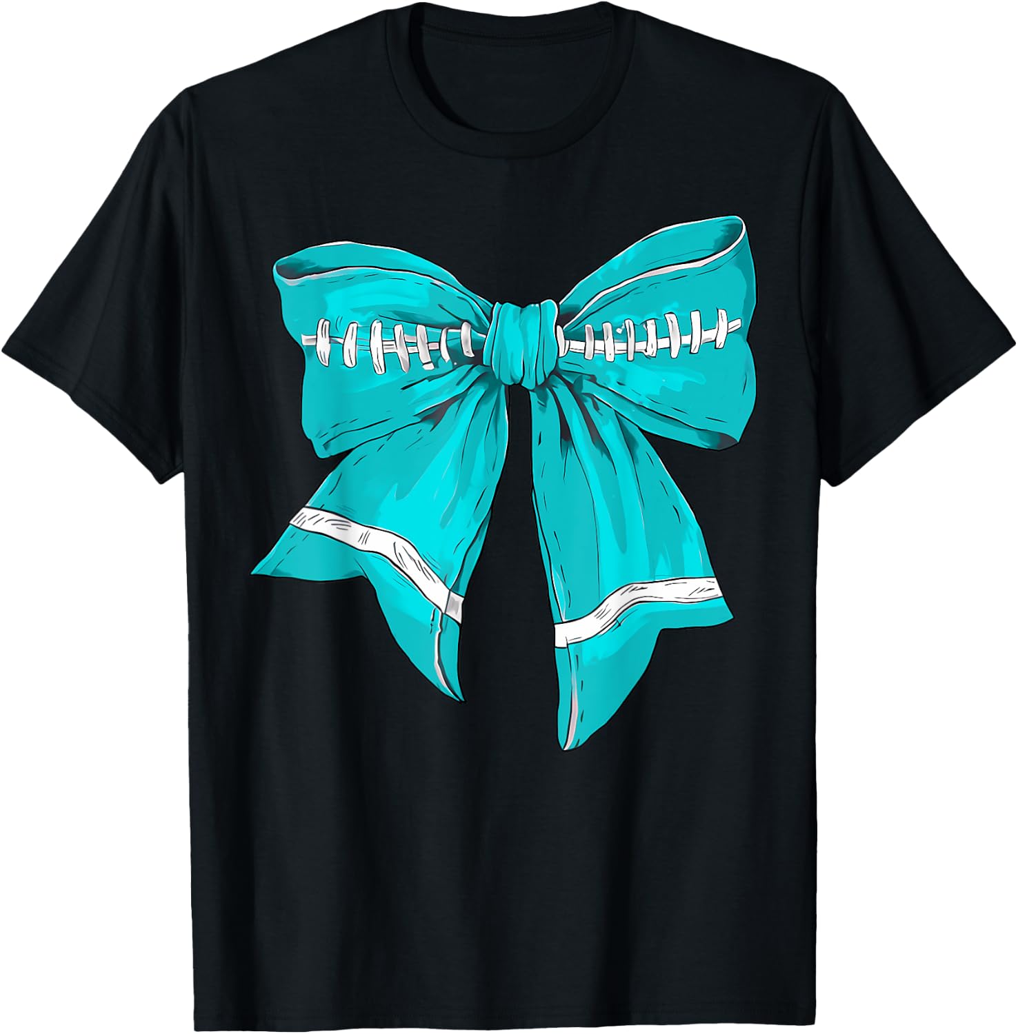 Football Game Day Teal Ribbon Cervical Cancer Awareness T-Shirt - T-Shirt | Black