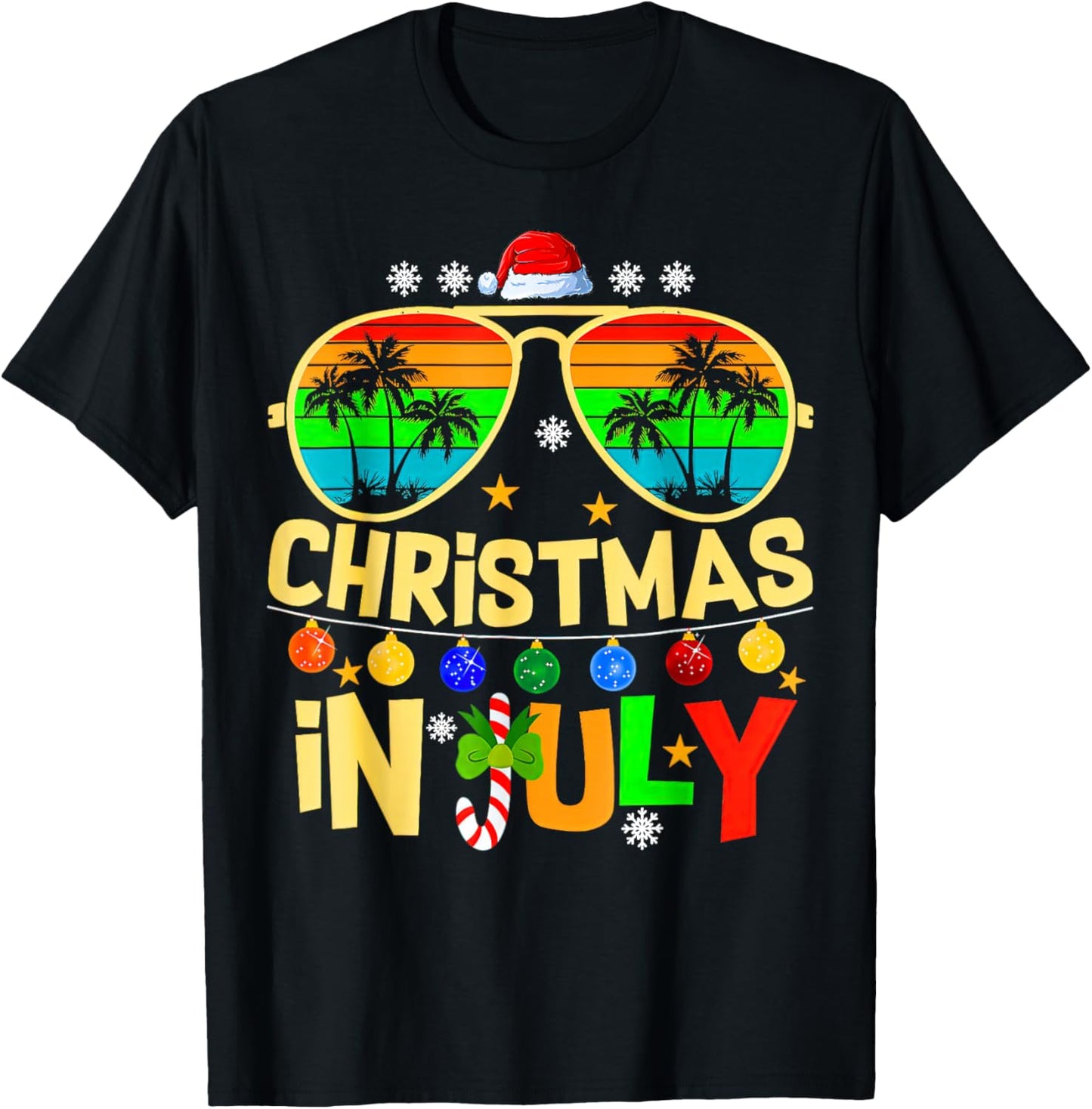 Santa Claus Sunglasses Beach Christmas in July T-Shirt - T-Shirt | Black