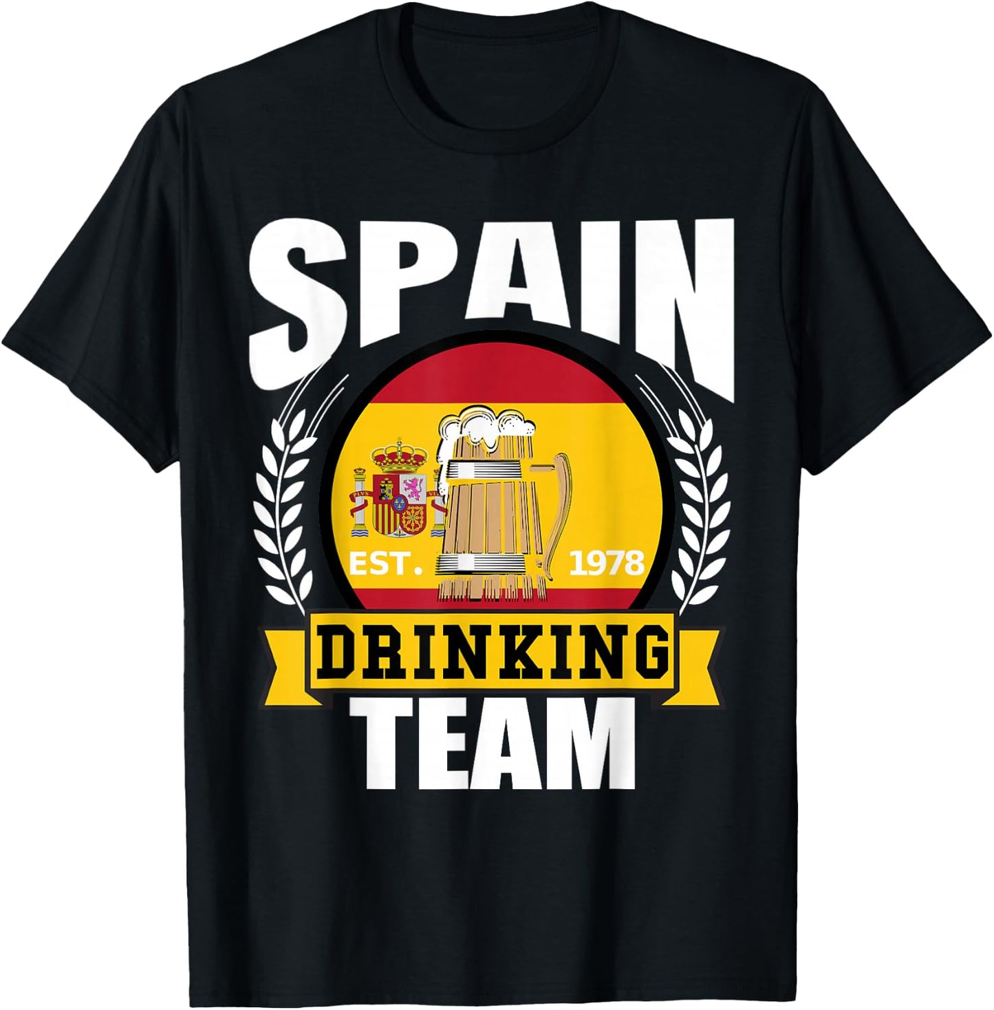 Spain Drinking Team Funny Spanish Flag Beer Party Gift T-Shirt - T-Shirt | Black