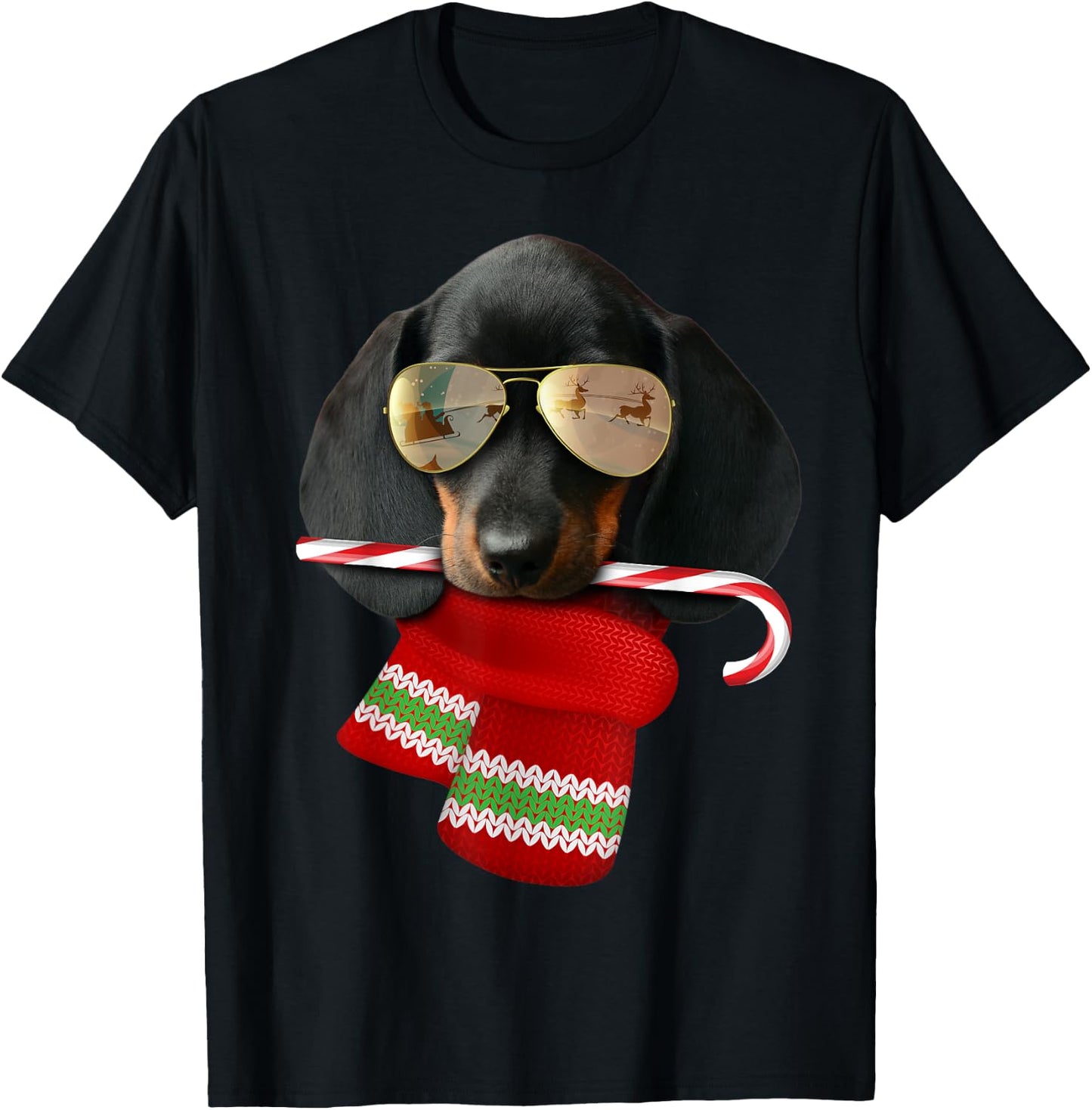 Dachshund shirt Cute Christmas Gift Dog Lovers Sunglasses Women Kids T-Shirt - T-Shirt | Black