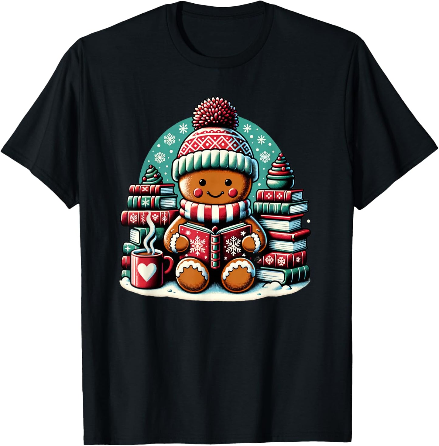 Gingerbread Reading Teacher Bookish Library Christmas Bookworm Librarian T-Shirt - T-Shirt | Black
