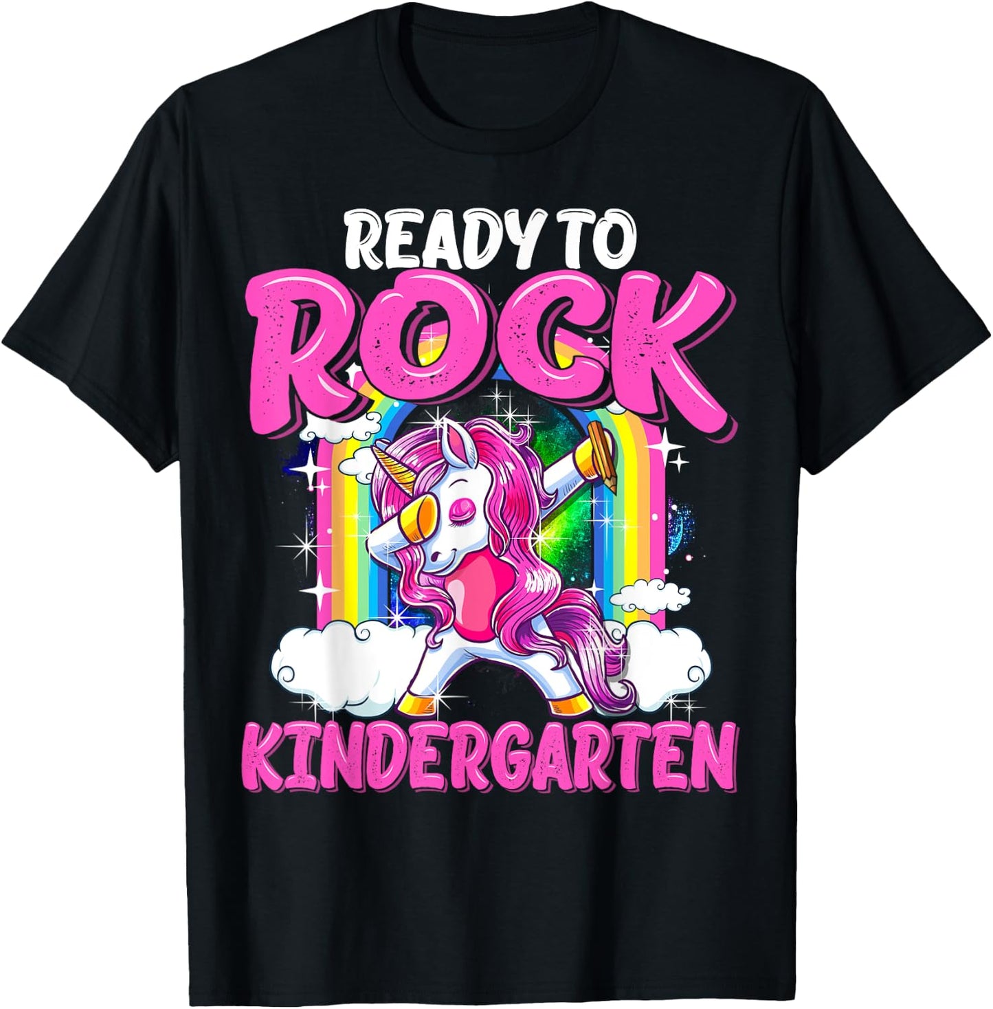 Ready To Rock Kindergarten Dabbing Unicorn Back To School T-Shirt - T-Shirt | Black