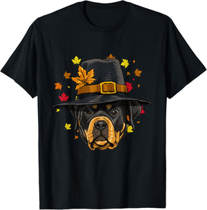 Thanksgiving Rottweiler Pilgrim Costume Men Women T-Shirt - T-Shirt | Black