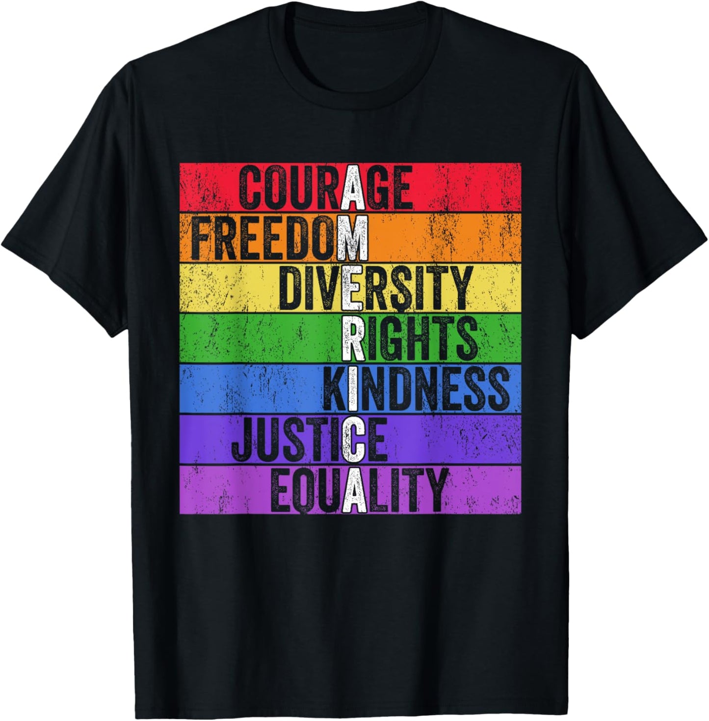 Courage Freedom Diversity Rights Kindness Justice Equality T-Shirt - T-Shirt | Black