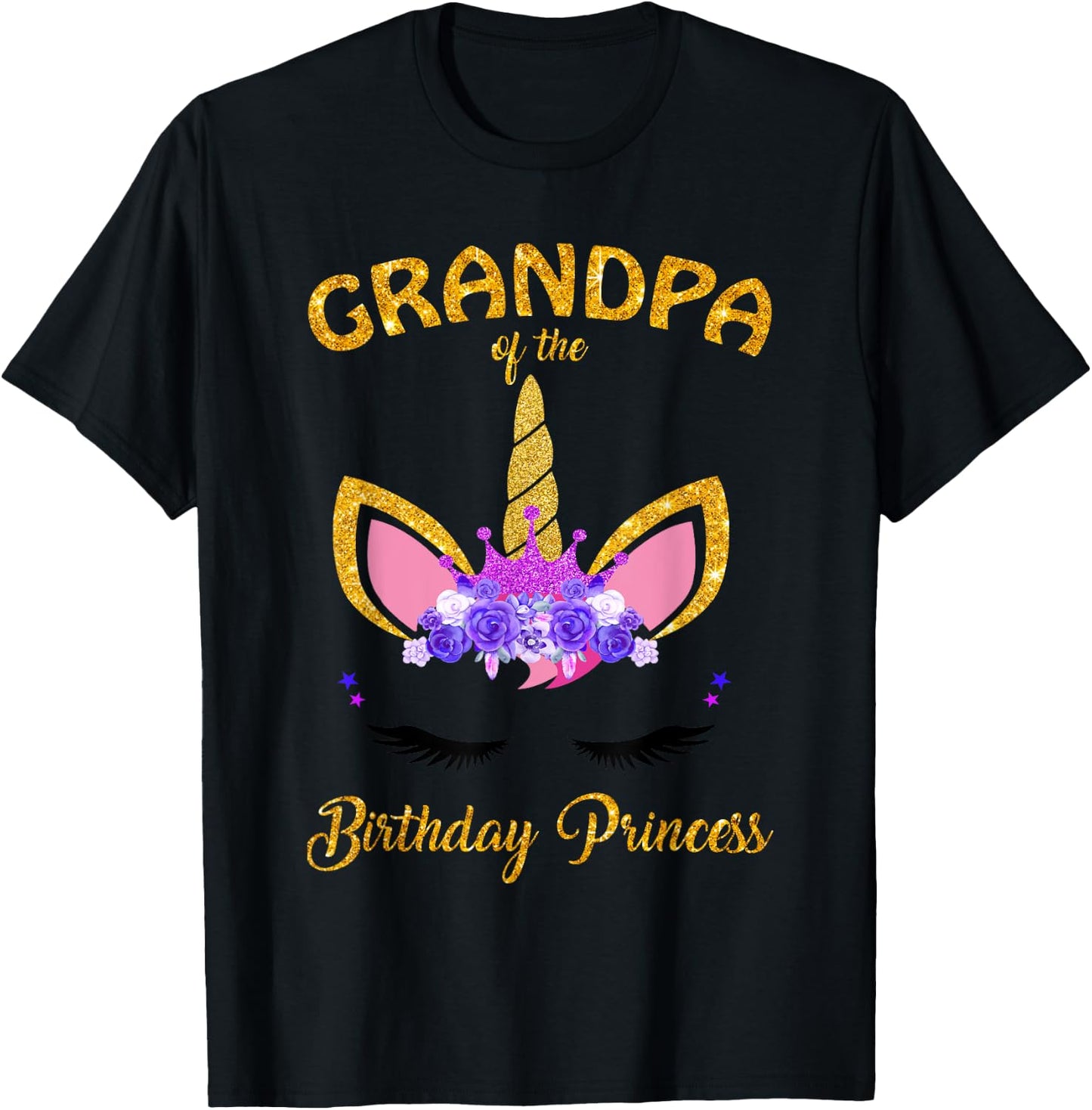 Grandpa Of The Unicorn Girl Birthday Princess Grandfather T-Shirt - T-Shirt | Black
