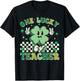Retro Groovy One Lucky Teacher Shamrock Face St Patrick Day T-Shirt - T-Shirt | Black
