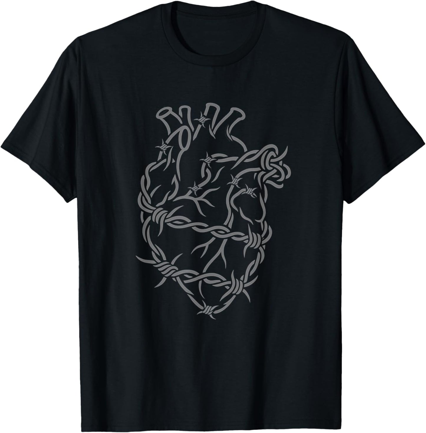 Barbed Wire Heart Goth Gothic Punk Emo Dark Grunge Aesthetic T-Shirt - T-Shirt | Black